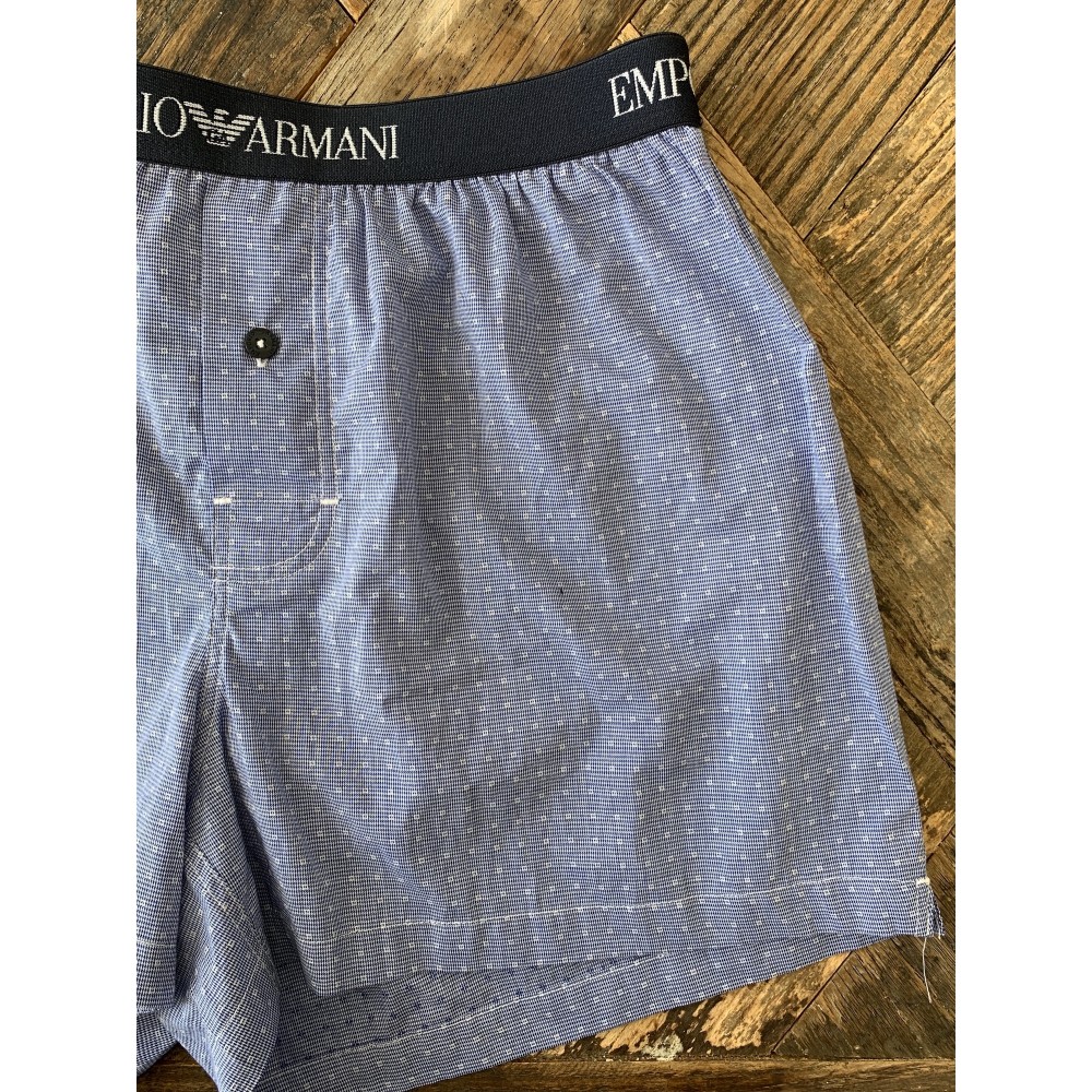Woven Cotton Boxershorts, blue checked w. dots