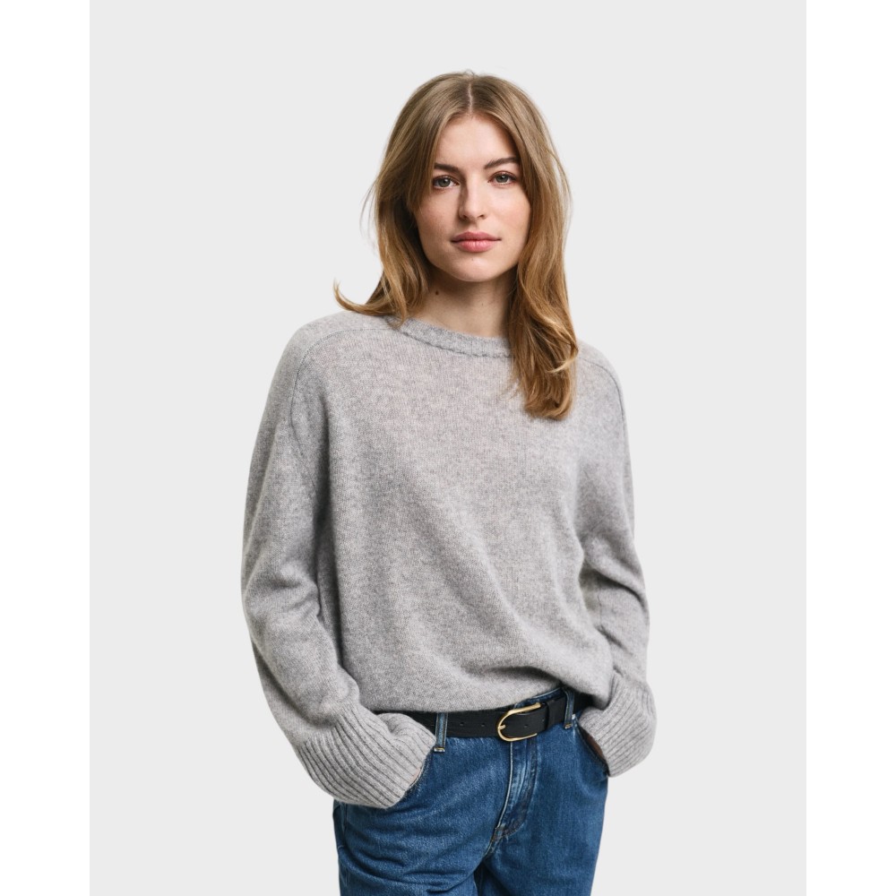 Crewneck sweater af kashmir - Grå melange