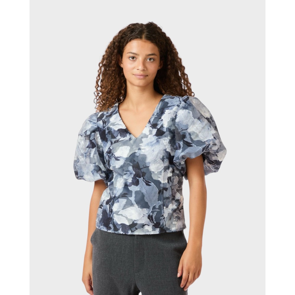 Camia Brocade Flora Blouse - Grey 
