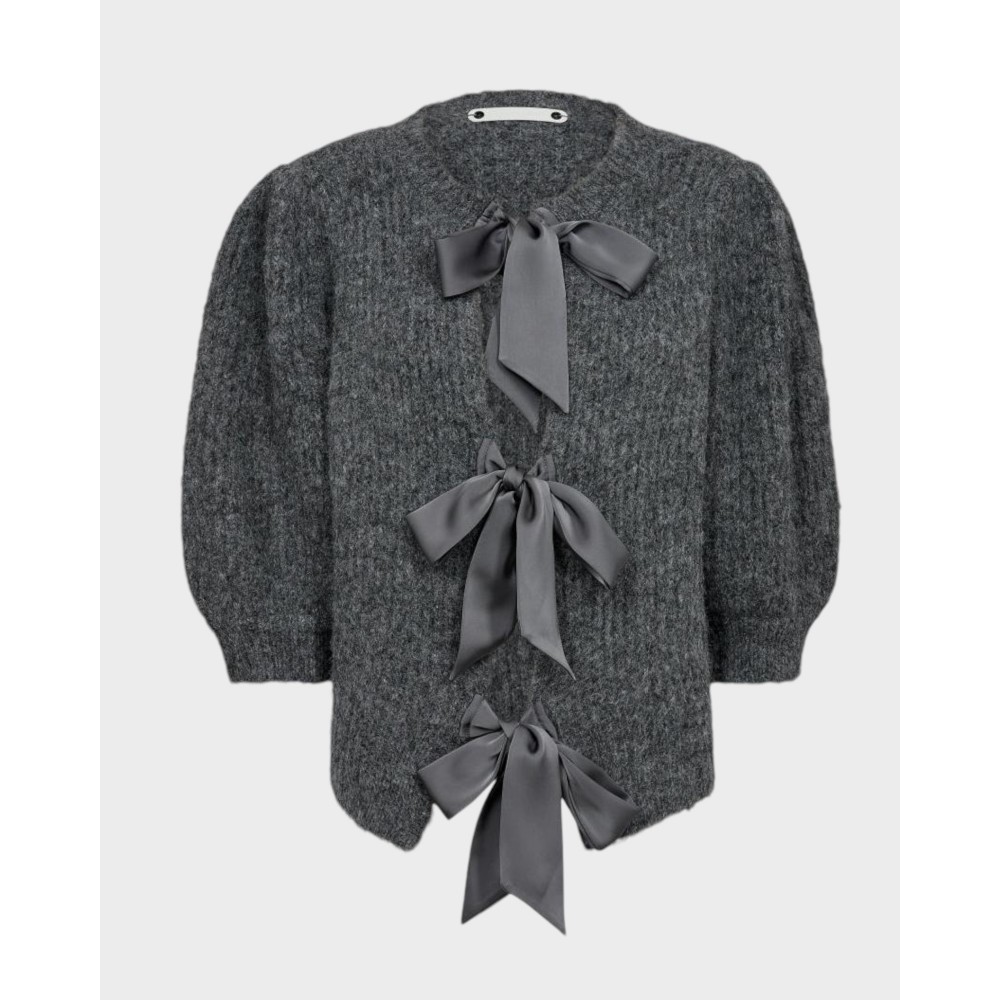 Coralie Bow Rib Cardigan - Grey Melange