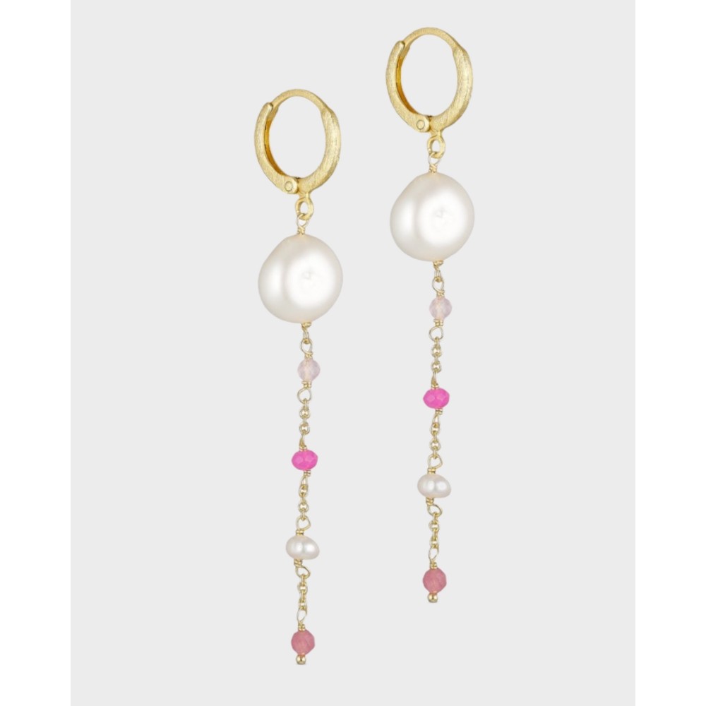 Kædeørering m. perle - Pink