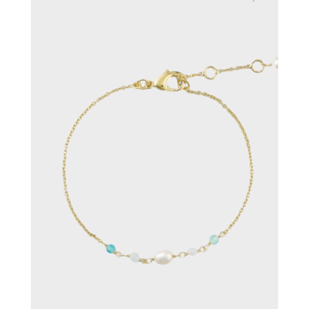 Armbånd m. natursten og perle - Blå