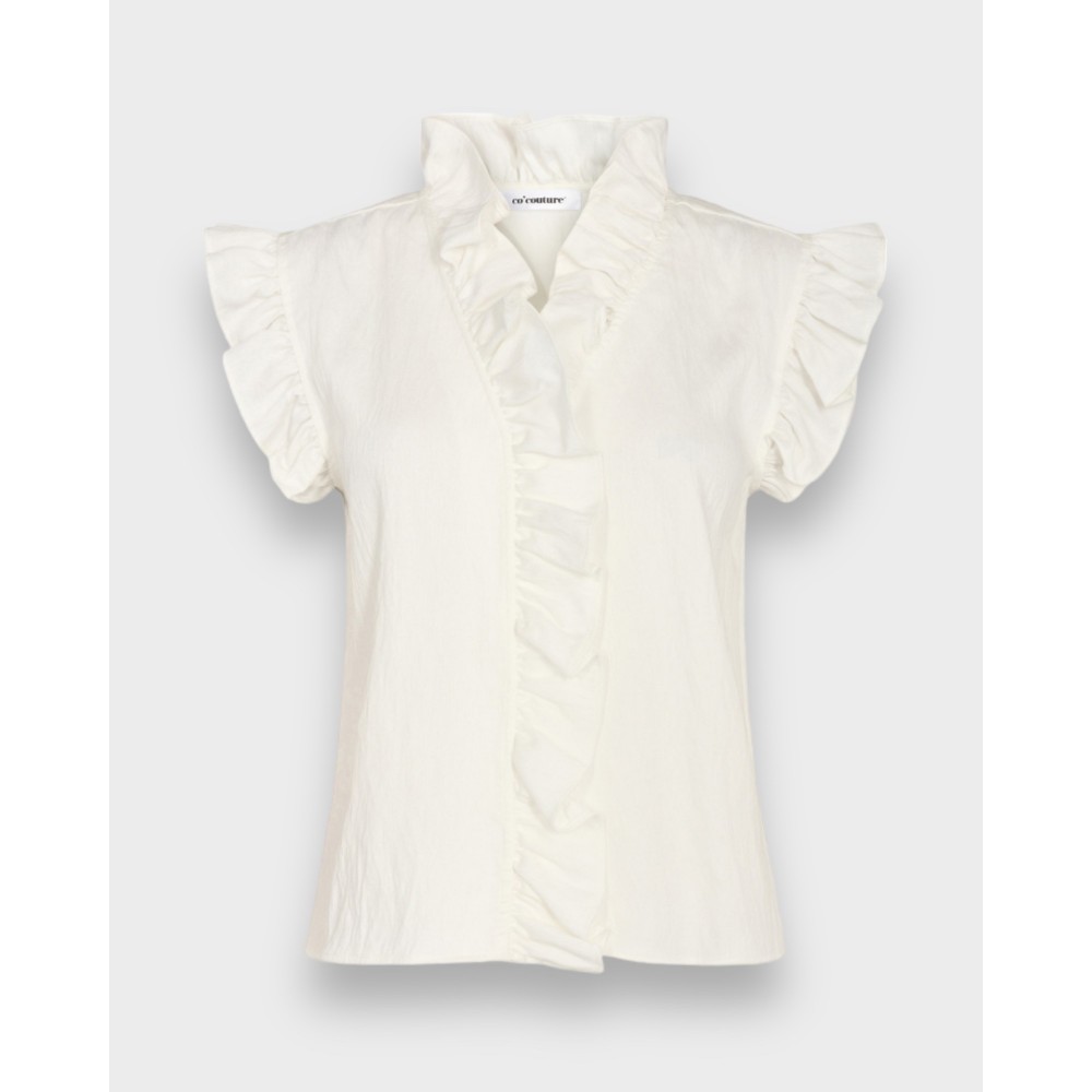 Suede frill top - White