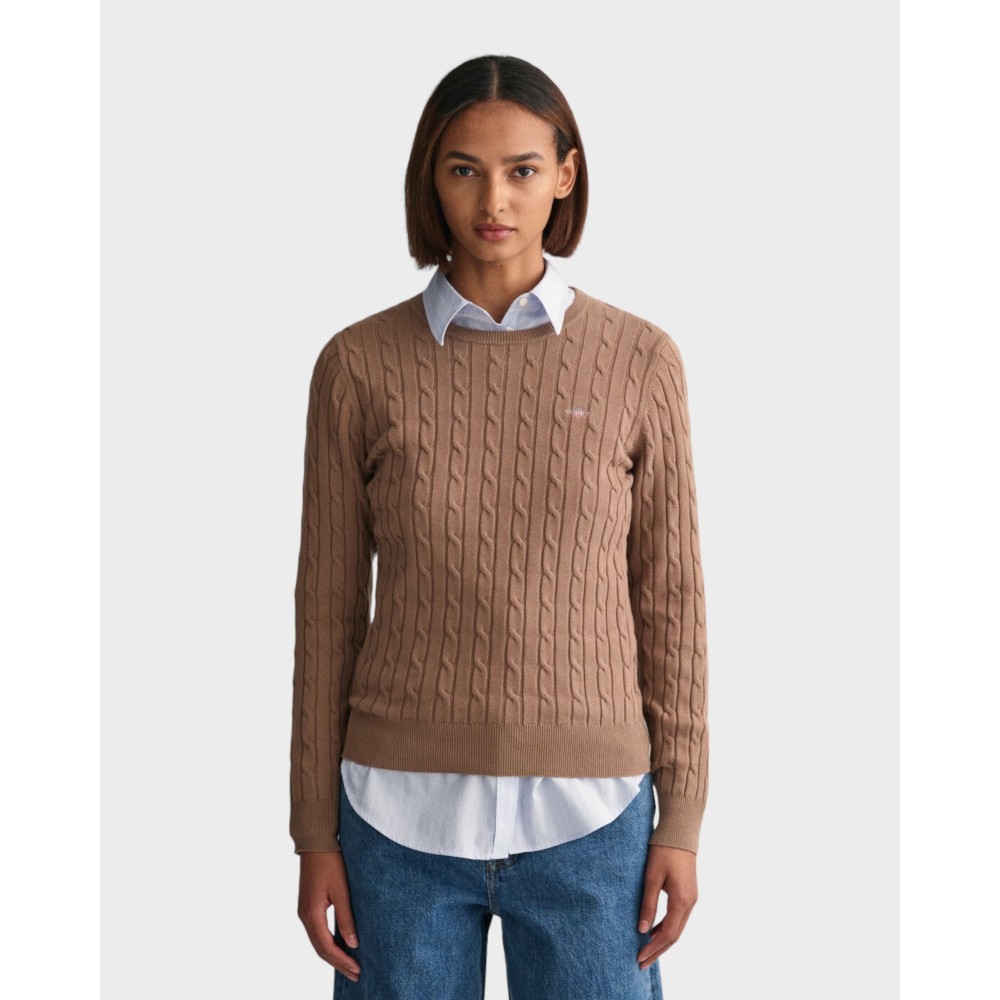 Stretch cotton cable c-neck - Mole Brown