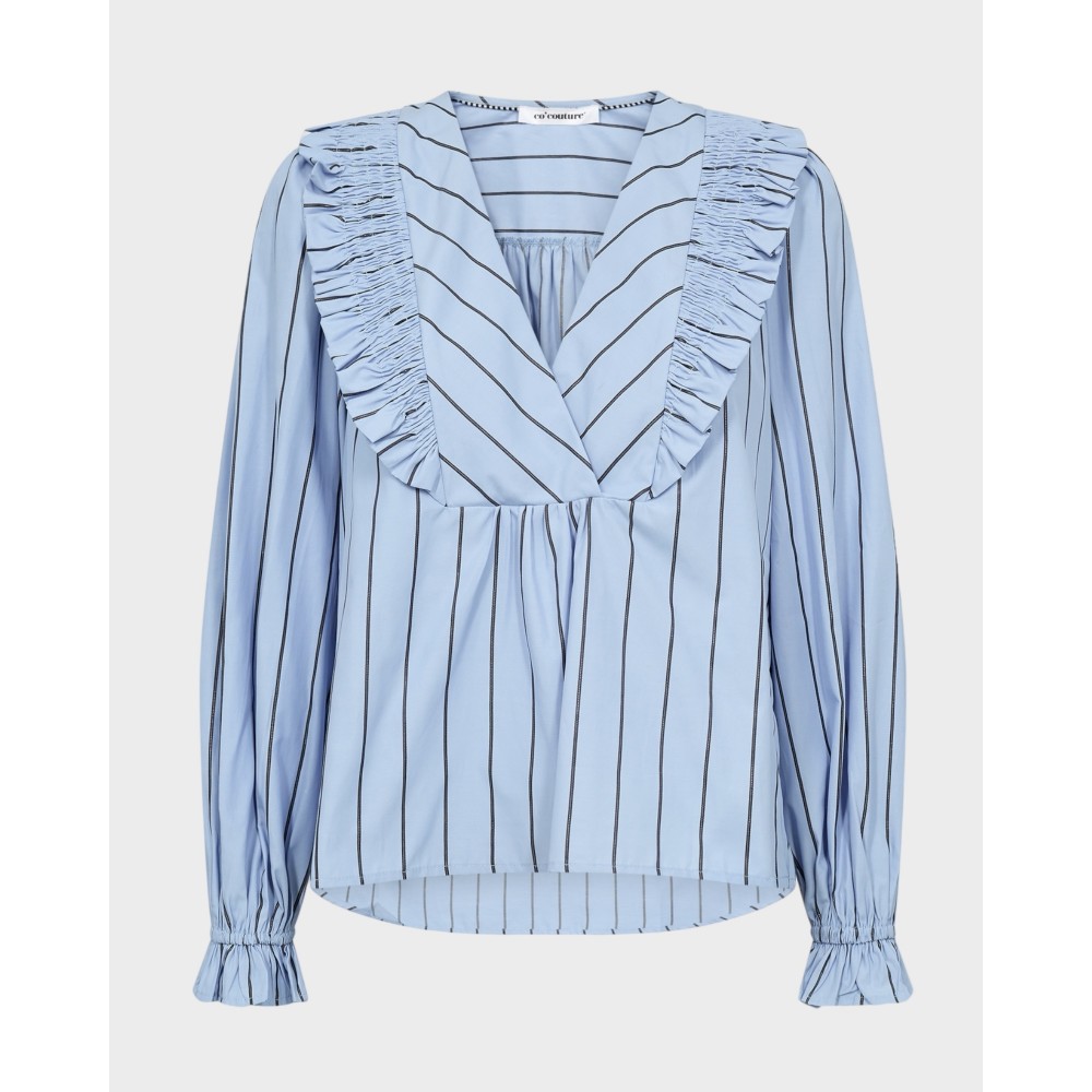 Ivana Smock Frill Blouse - Pale Blue