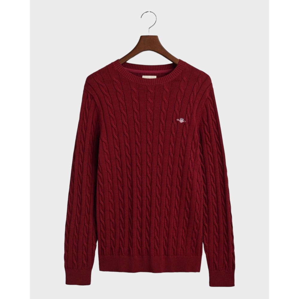 Stretch cotton cable C-neck - Wine red