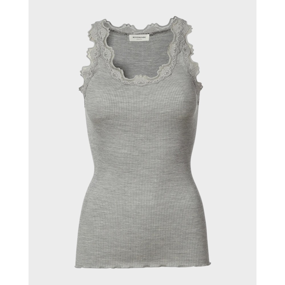 Silk top regular w/vintage lace - light grey