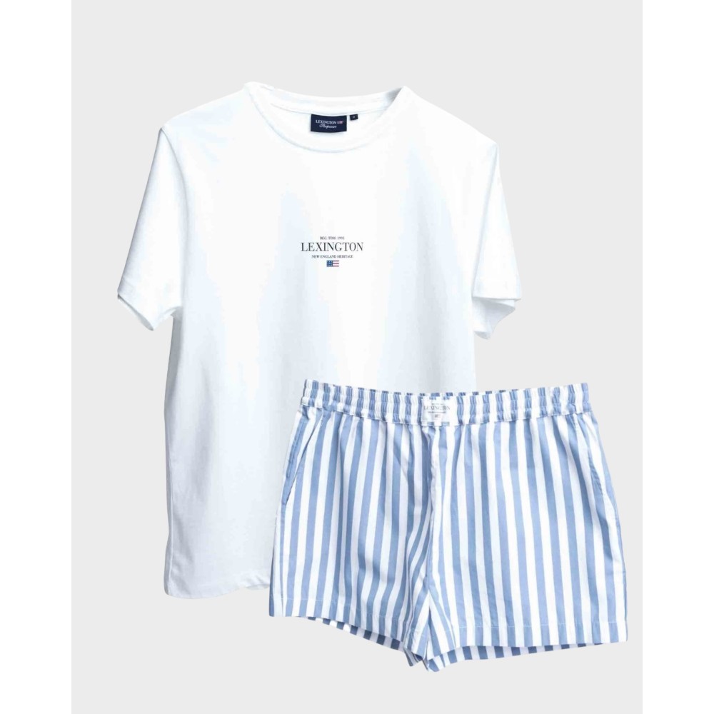 Women's striped poplin shorts pajama set - Blue/white