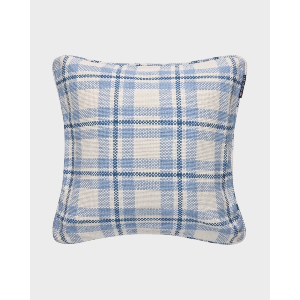 Checked organic cotton pillow cover - Blue/white