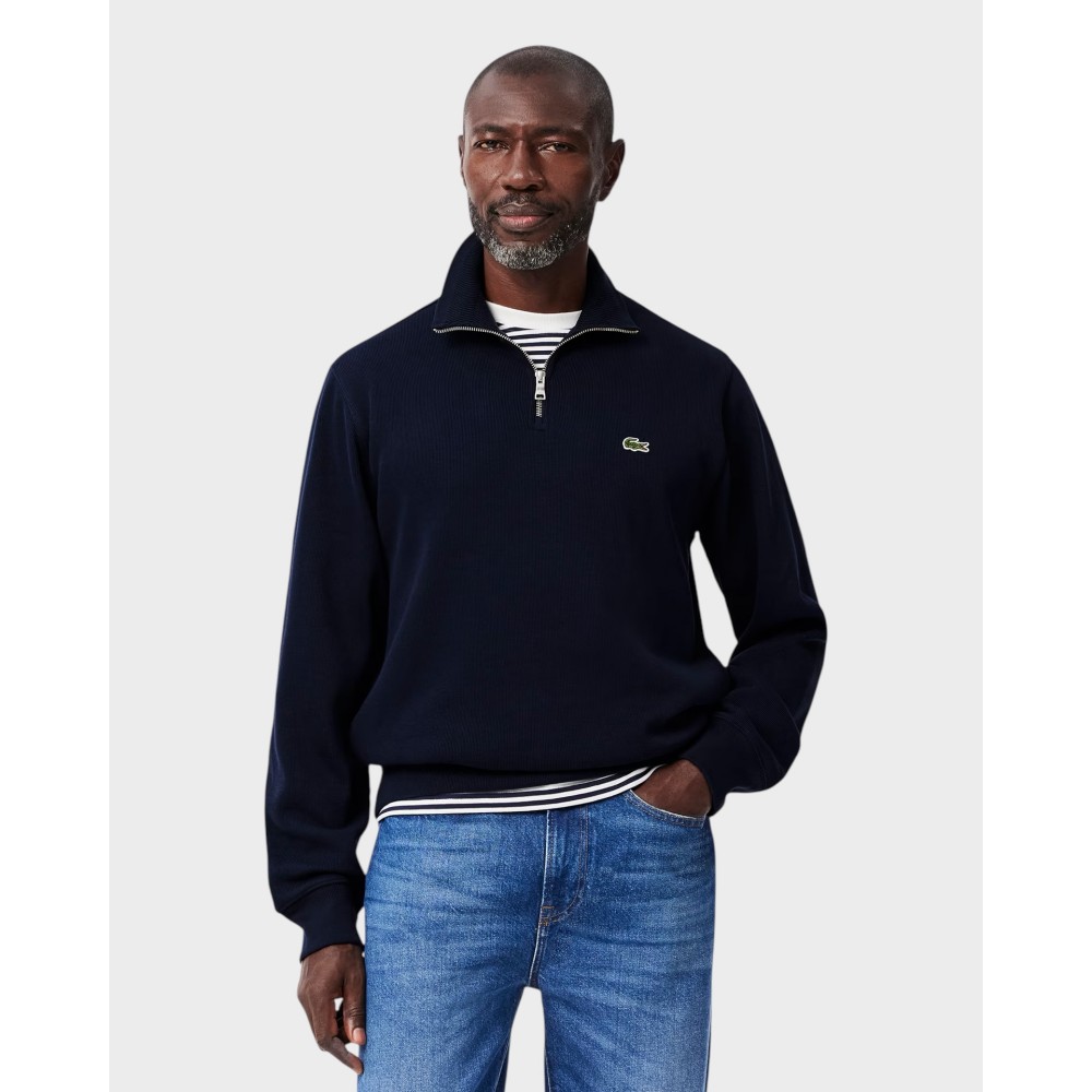 Zip up high neck interlock sweatshirt - Midnight blue