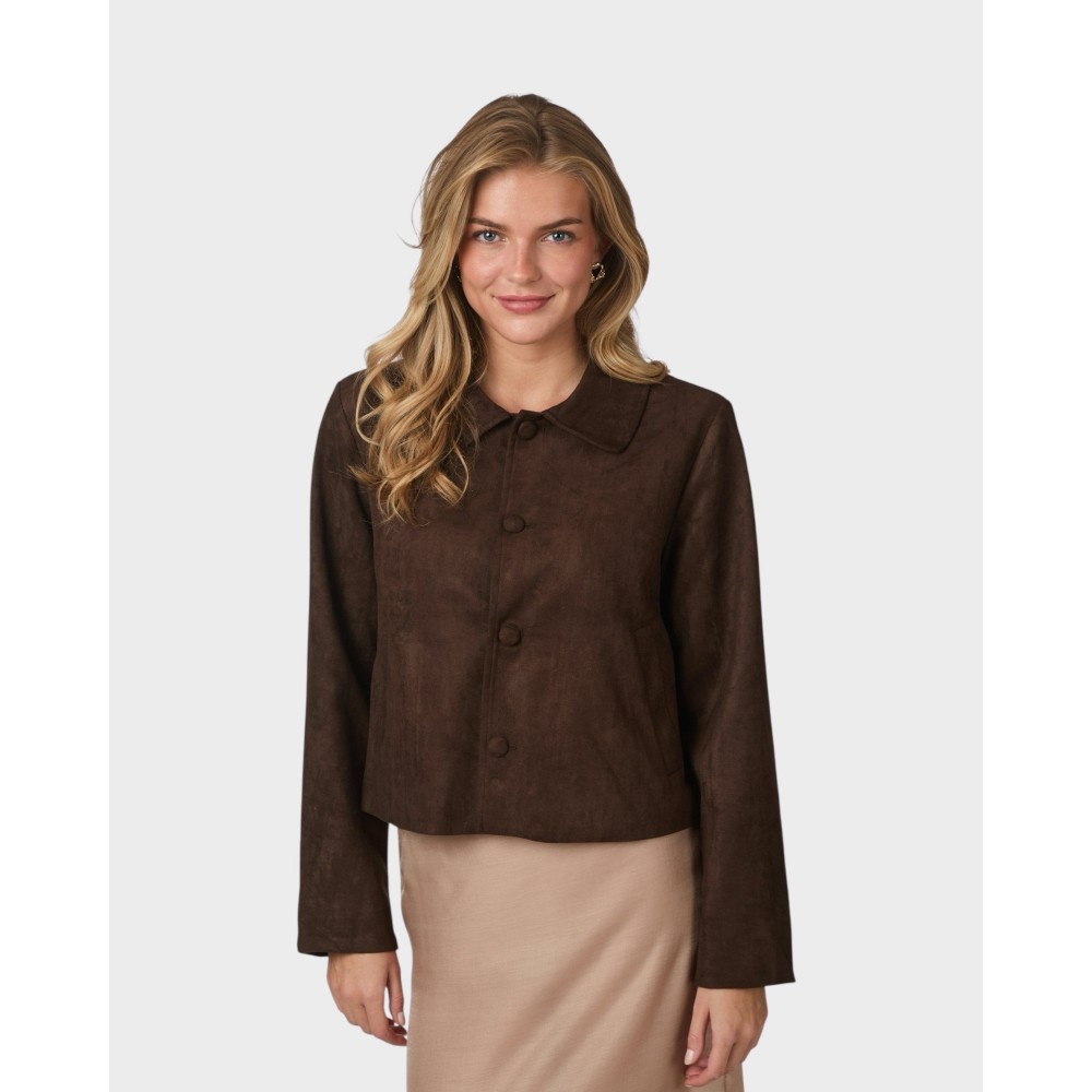 Nilo Faux Suede Jacket - Dark Brown
