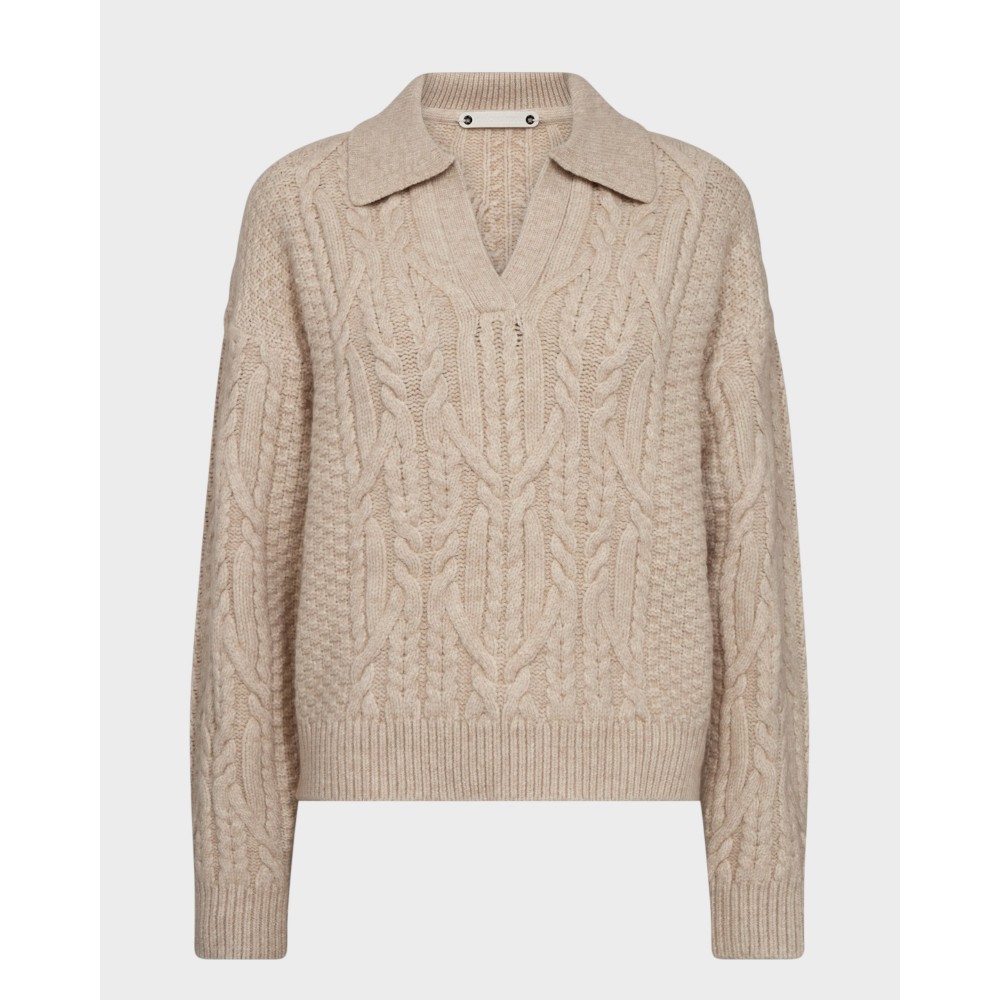 Row Collar Cable Knit - Creme