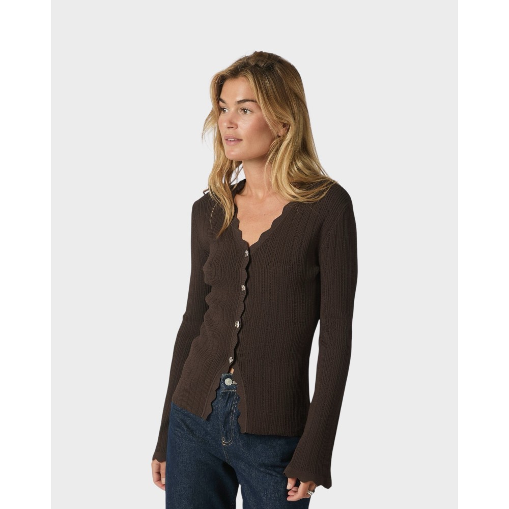 Clara Stitch Knit Blouse - Dark Brown