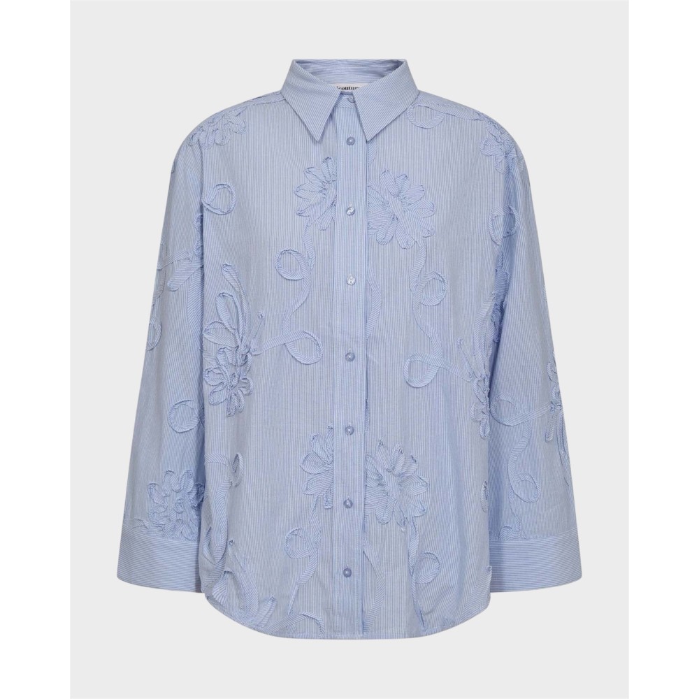 Xavier Stripe Flower Shirt - Pale Blue