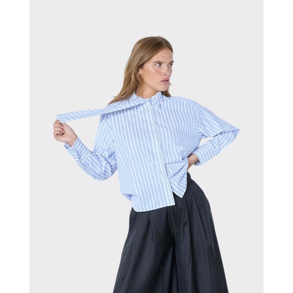 Devin Stripe Tie Shirt - Blue