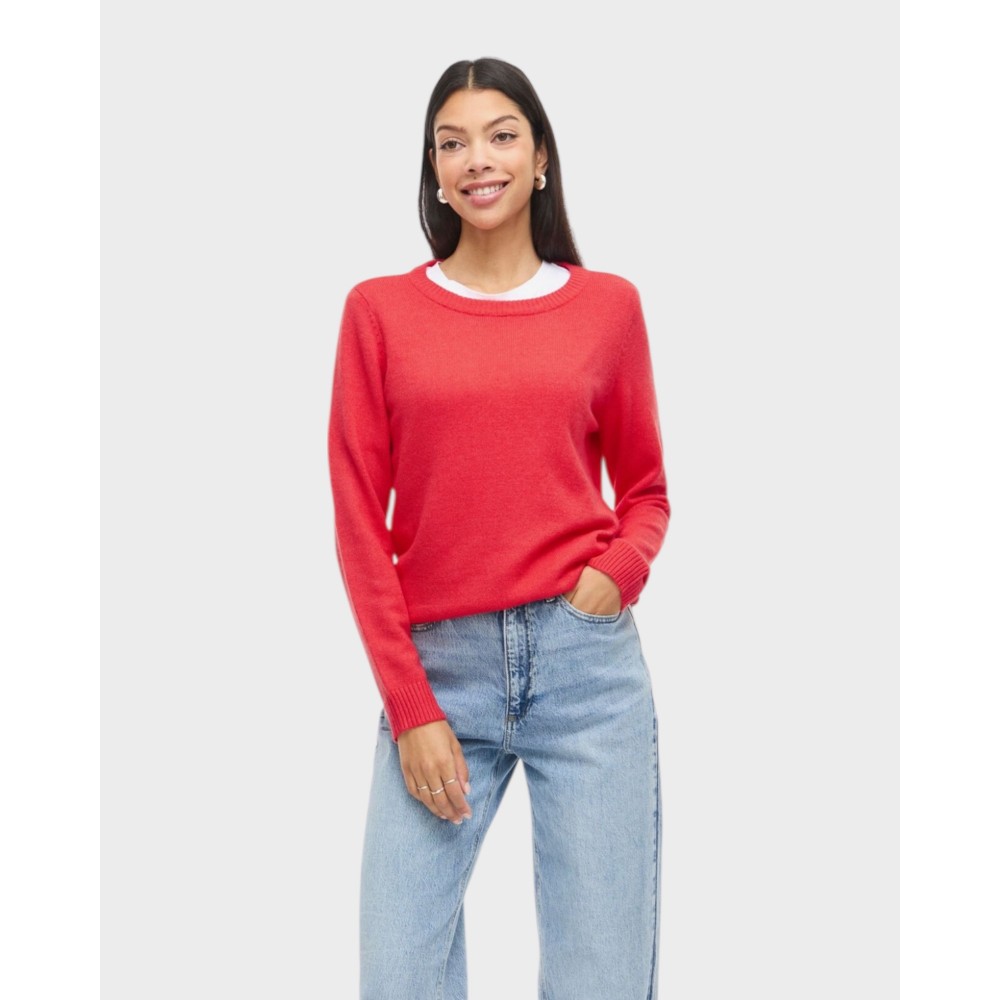 Viril O-Neck L/S Knit - Hibiscus/dark melange