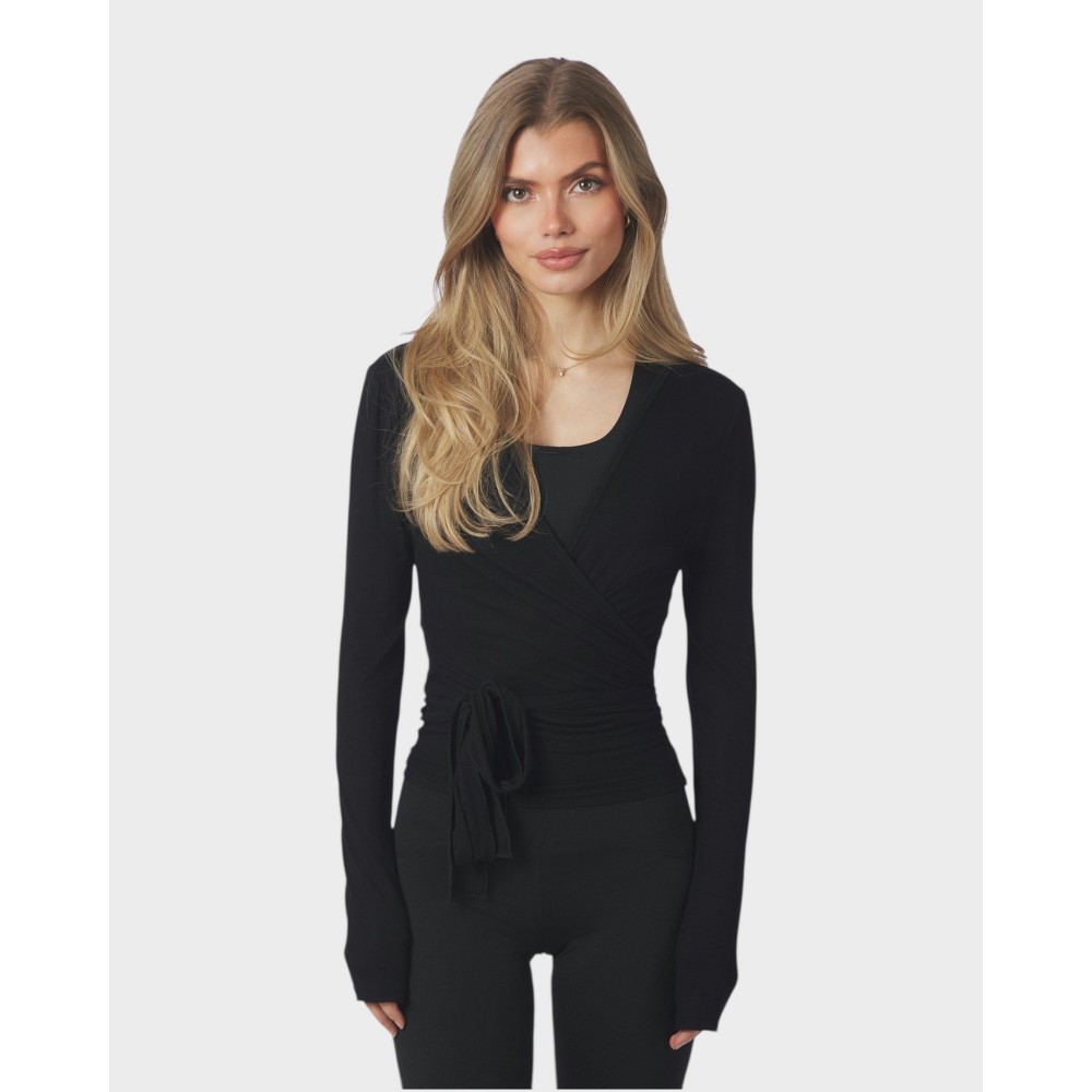 Nia Jersey Wrap Blouse - Black