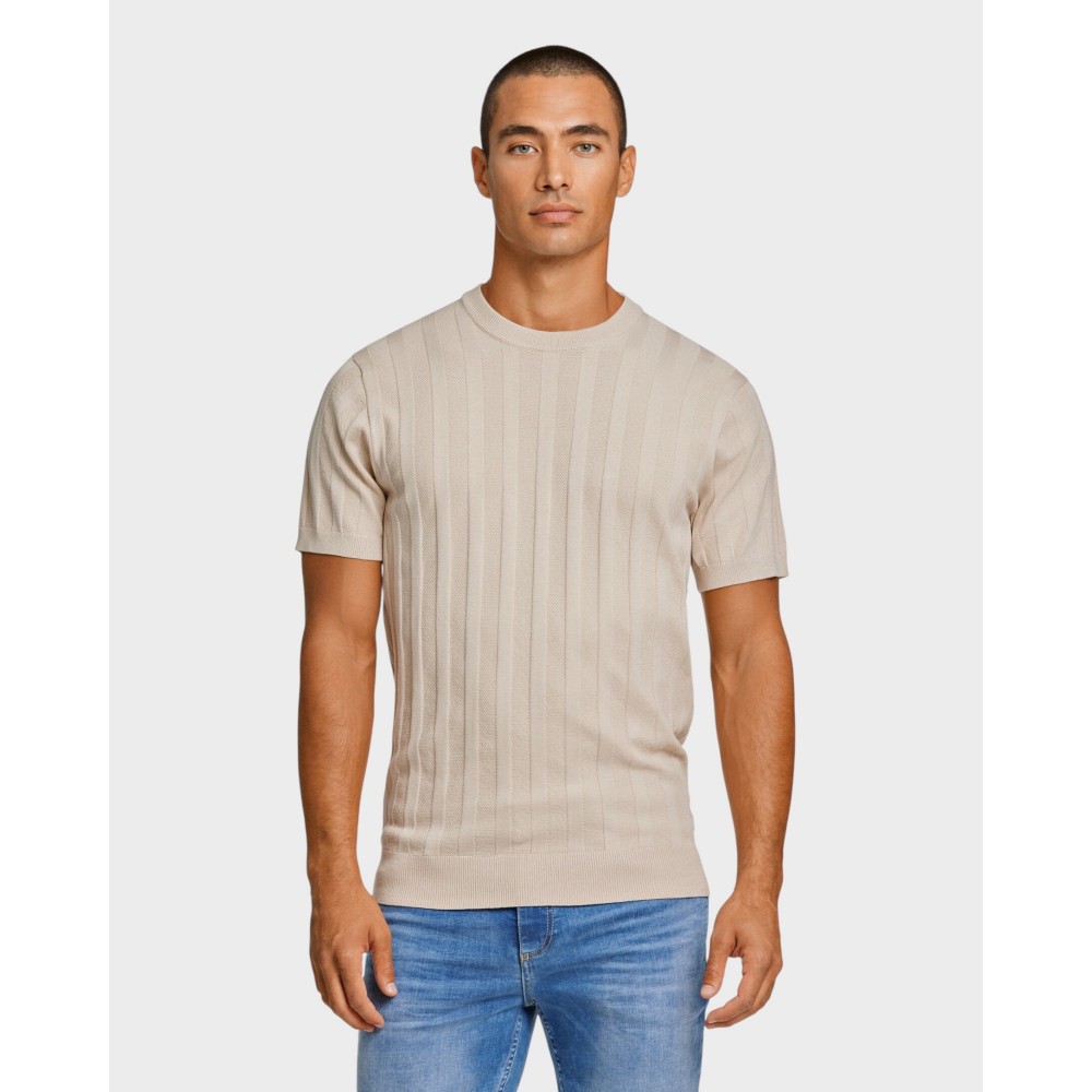 T-shirt i strik - Sand