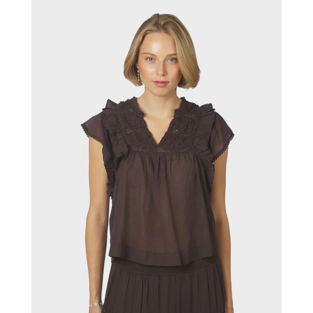 Jayla S Voile Top - Dark brown