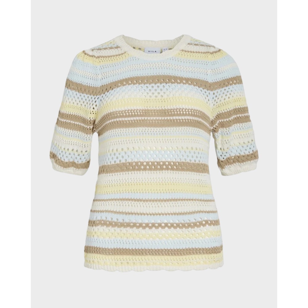 Vimina o-neck stripe knit top - Pastel