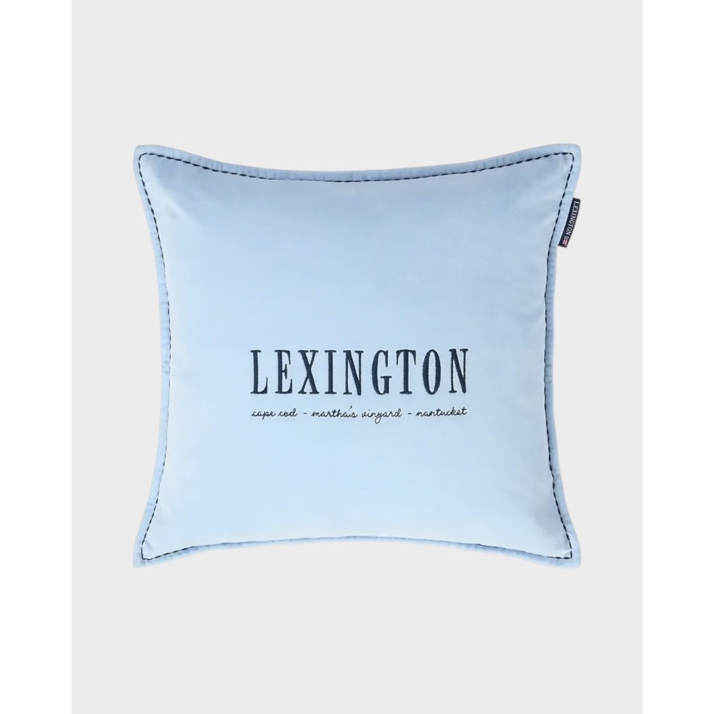 Logo organic cotton velvet pillow - Blue