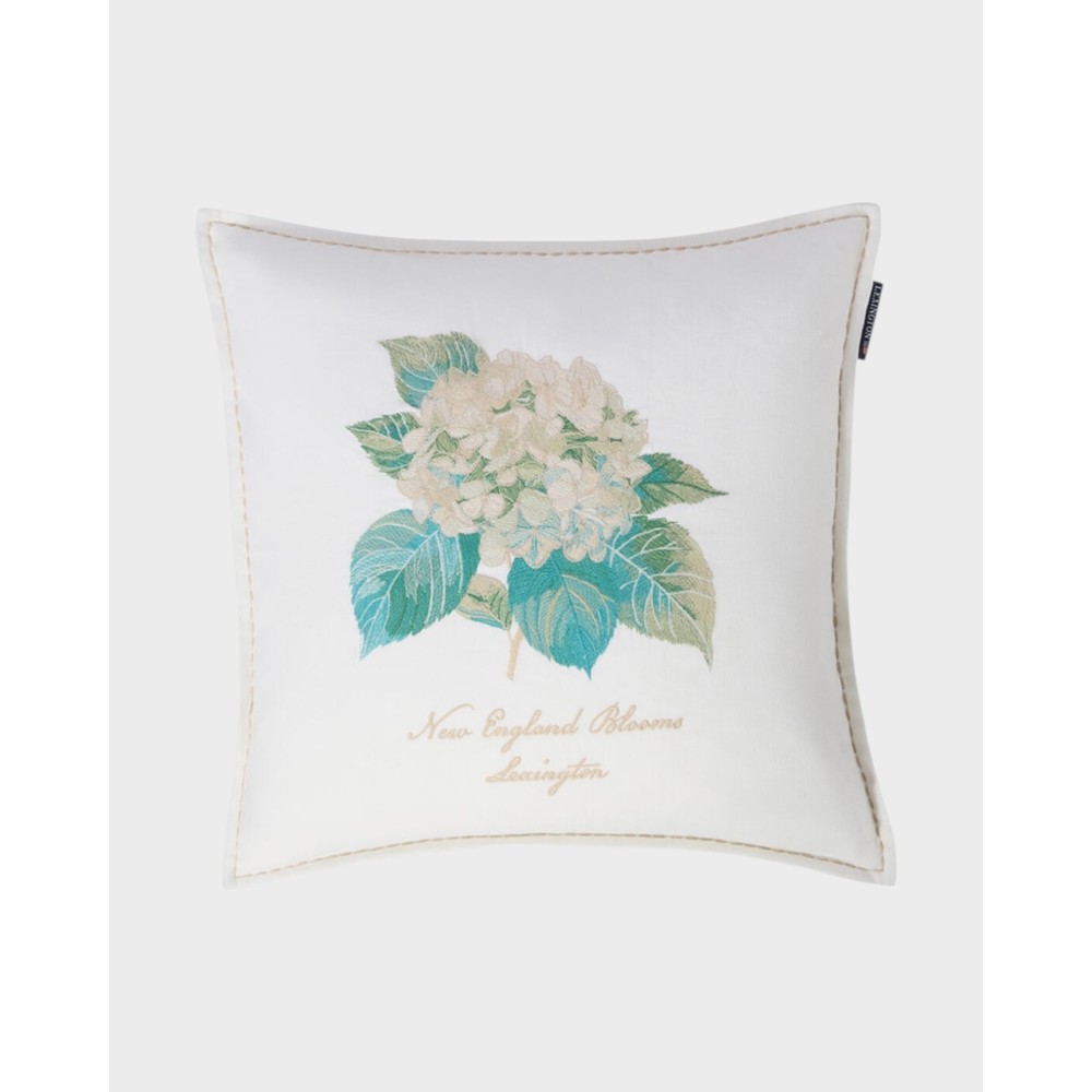 Floral embroidered linen/cotton pillow - White/green