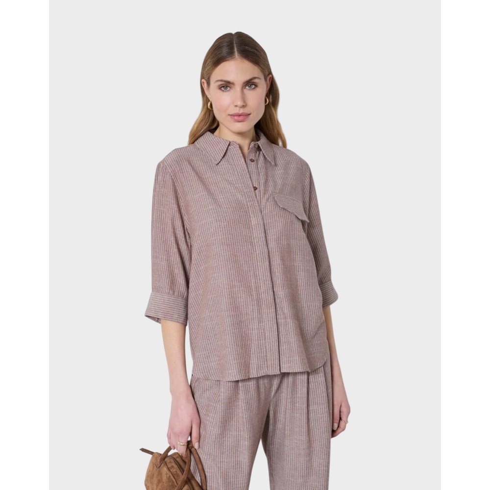 Jiho Stripe SS Shirt - Brown