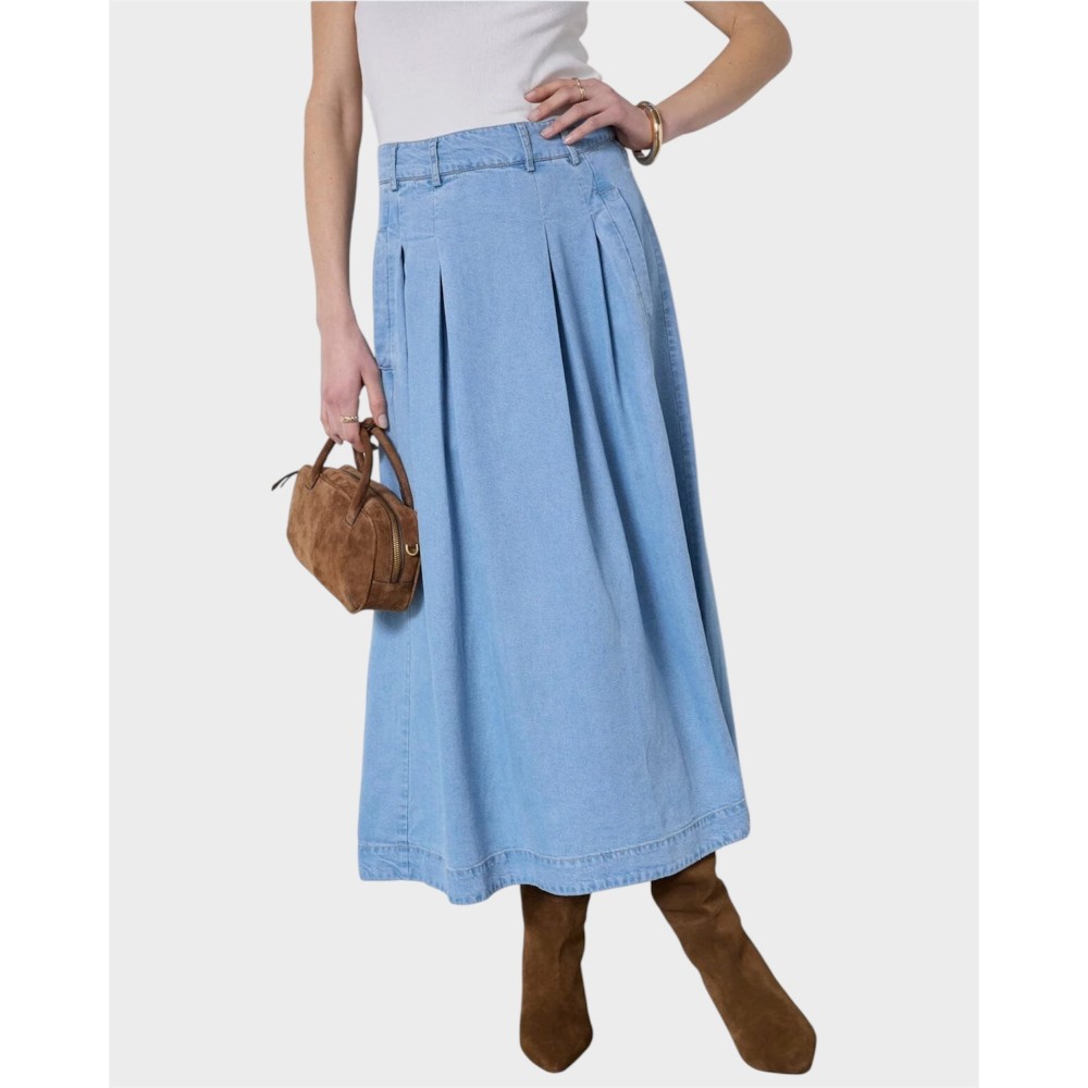 Tilly Anya pleat skirt - Fade denim