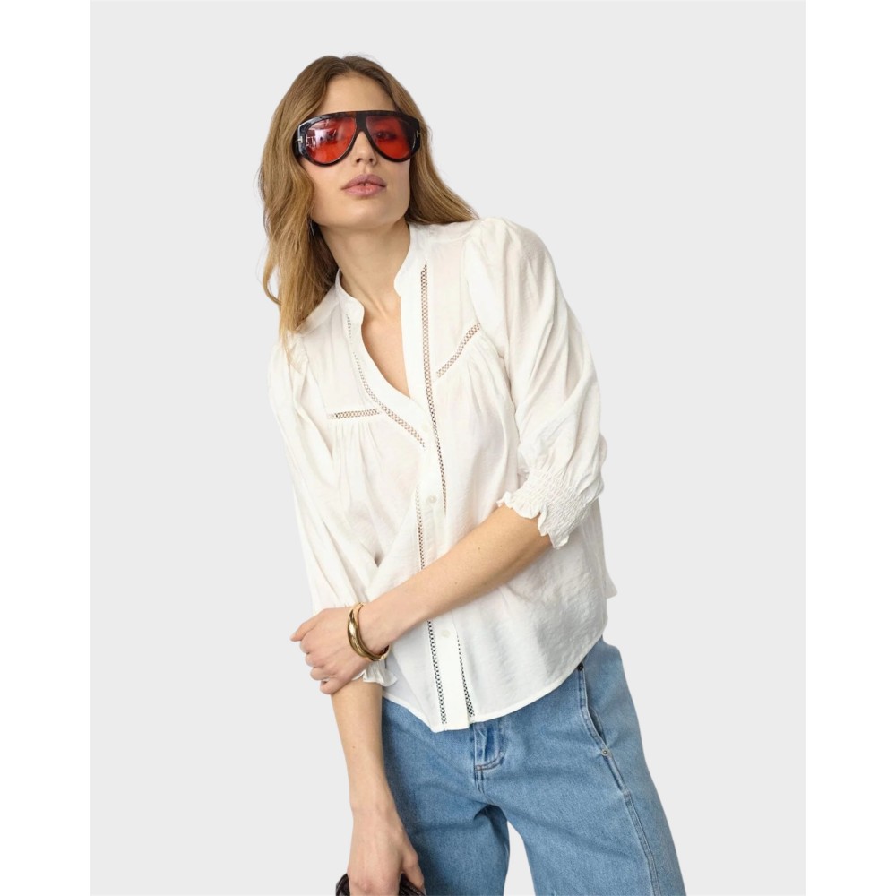 Callum lace puff v-shirt - White