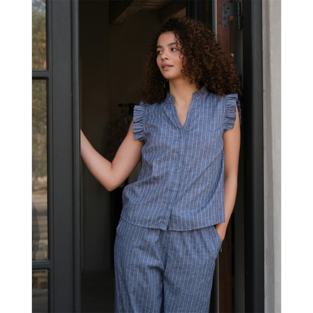 Siona emb stripe top - Blue