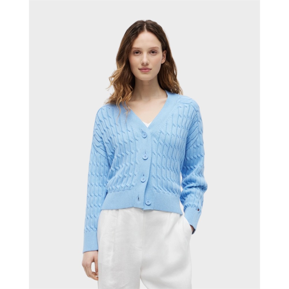 Mid cable v-neck cardigan - Vessel blue