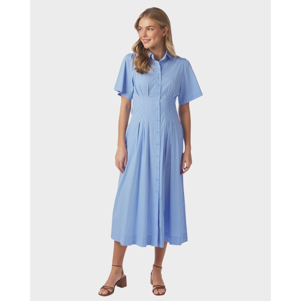 Baia Stripe Poplin Dress - Light Blue