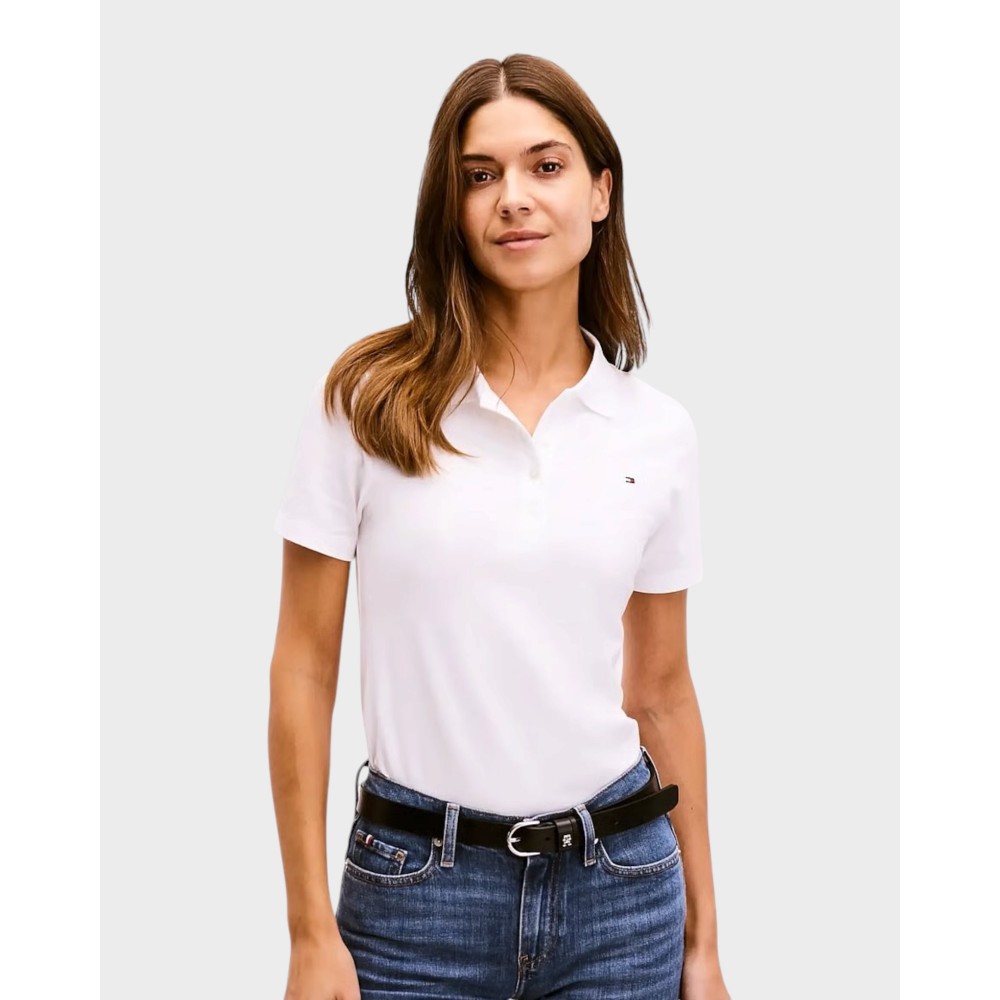 Slim pique polo - White
