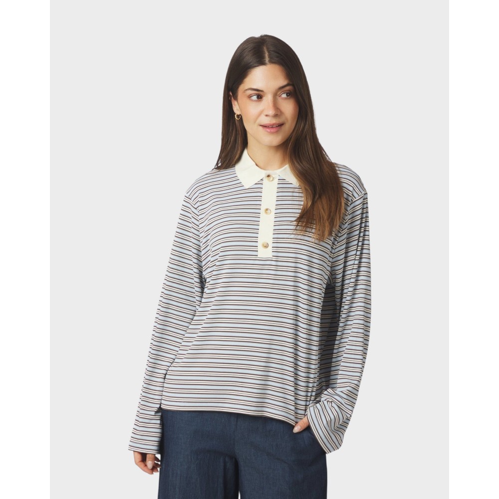 Lirenne striped polo blouse - Light blue