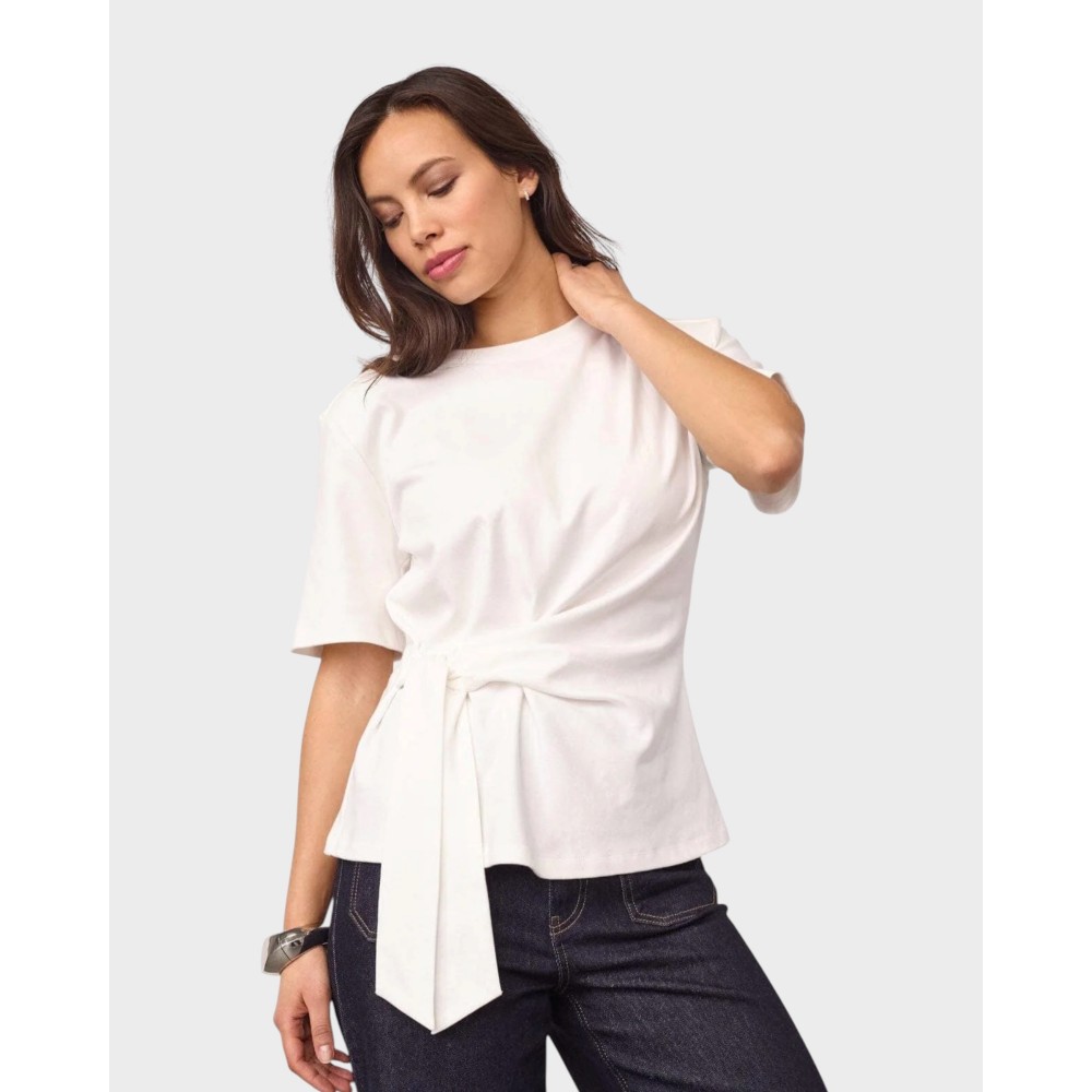 Oriane pleat tie tee - White