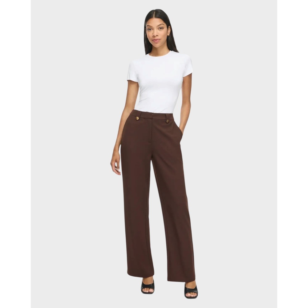Viclua HW Wide Button Pants - Coffee Bean
