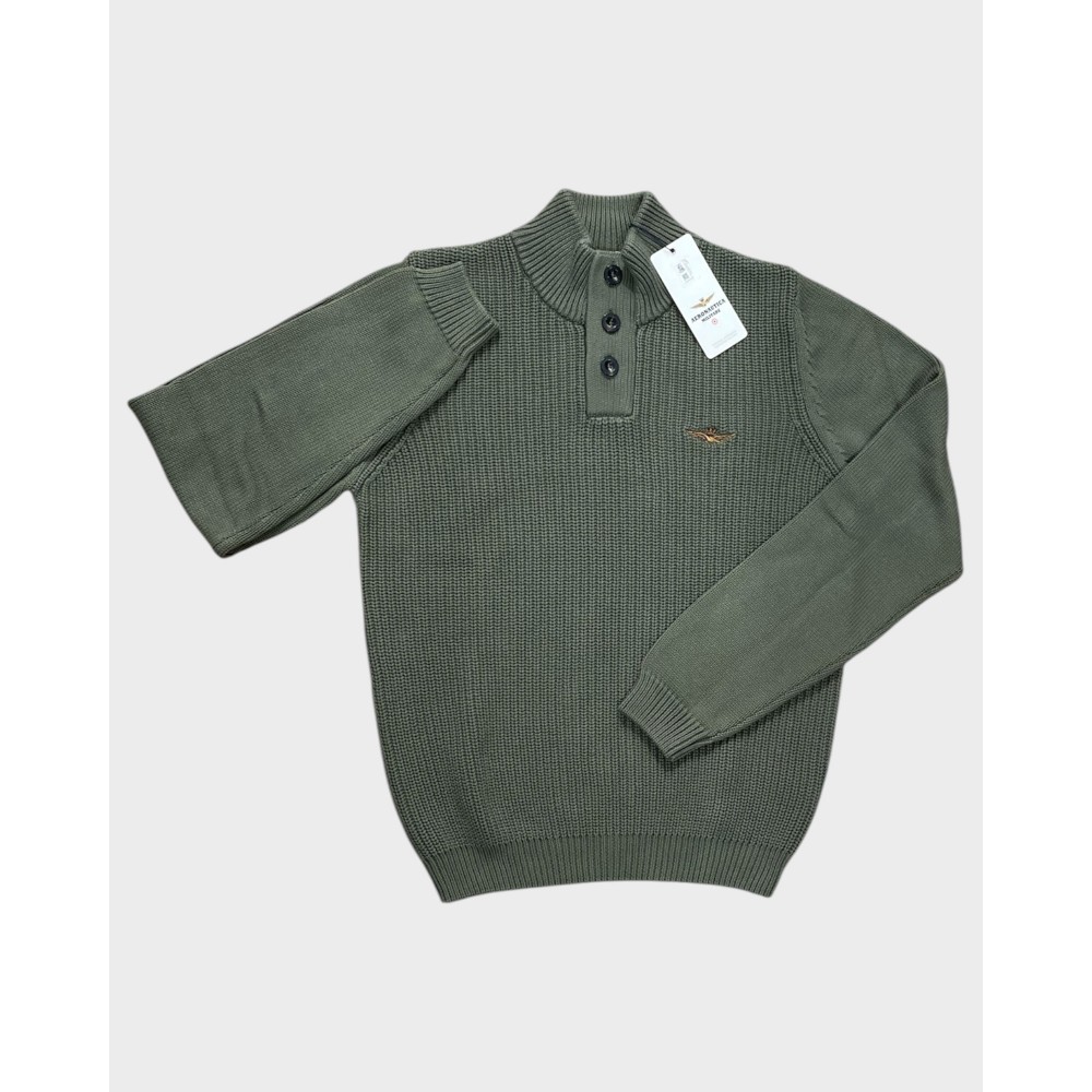 Sweater med knapper - Army Grøn