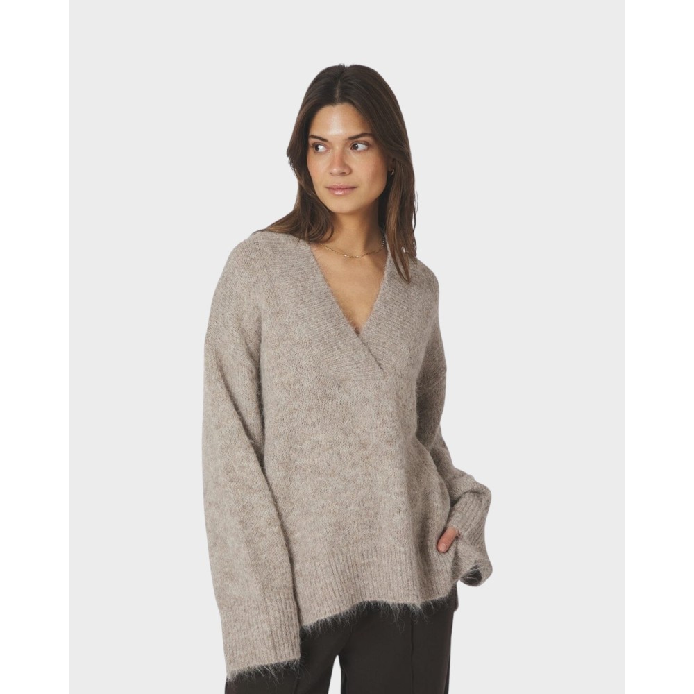 Melli fluffy knit blouse - Beige melange