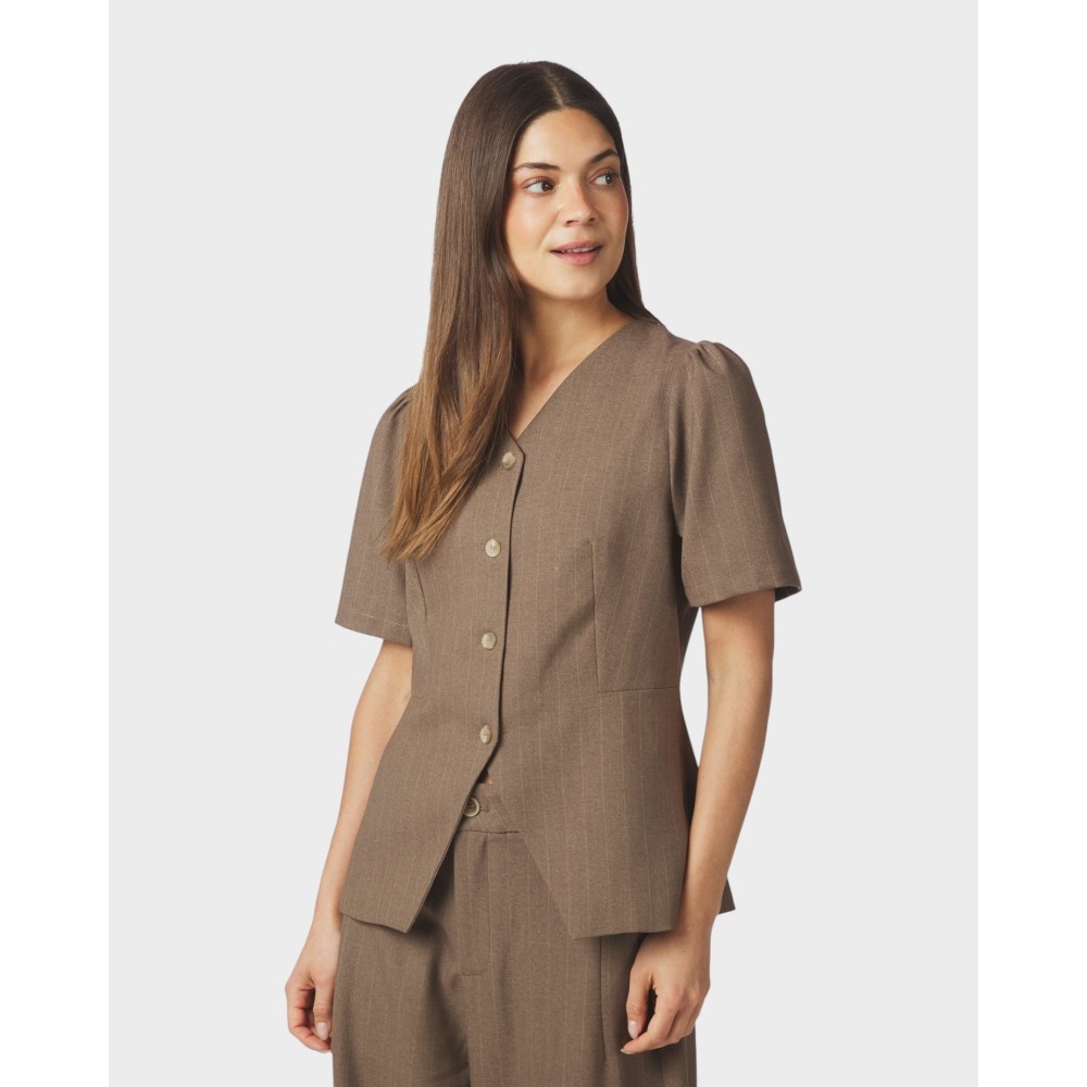 Jules Pinstriped Blouse - Taupe