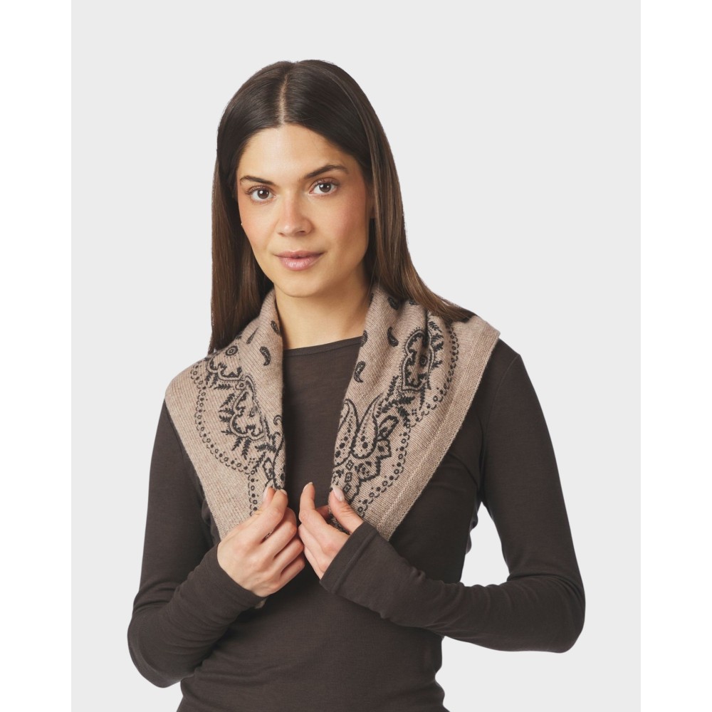 Adelina Paisley Knit Scarf - Beige Melange