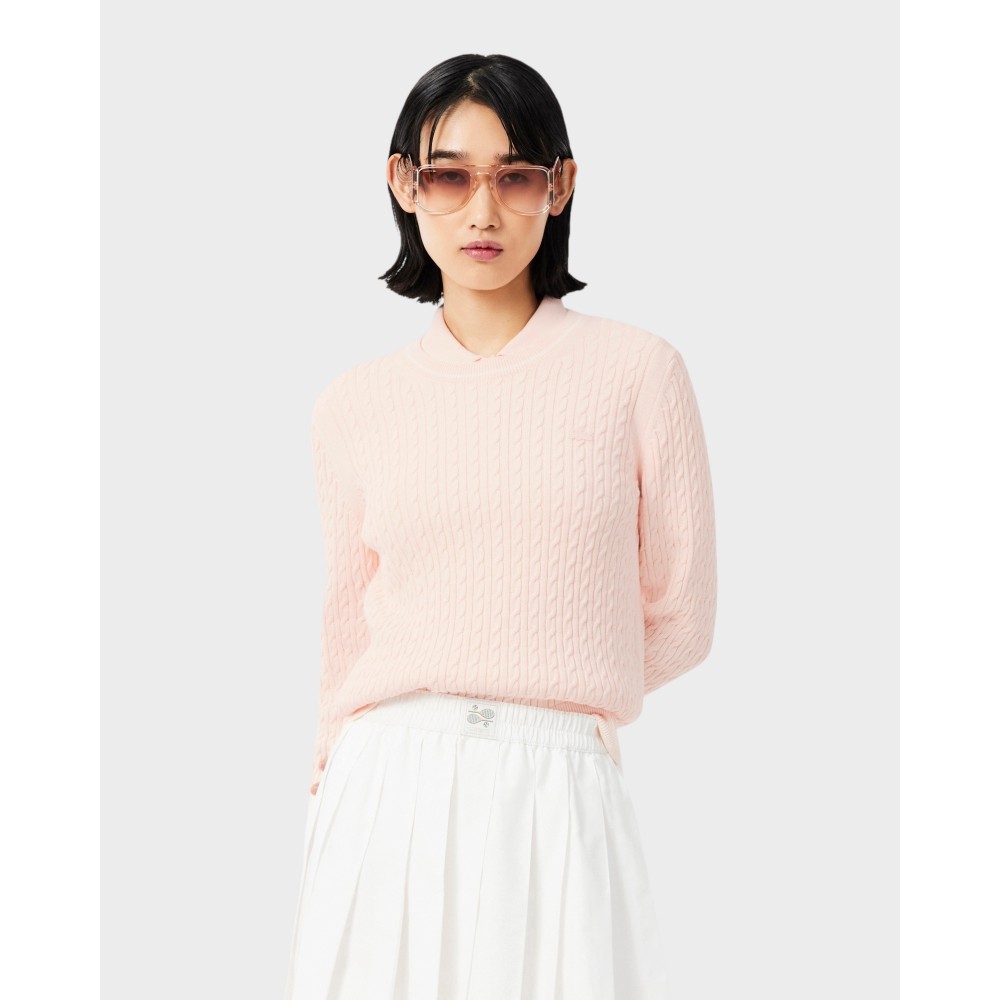 Stripe accent cable knit sweater - Rose