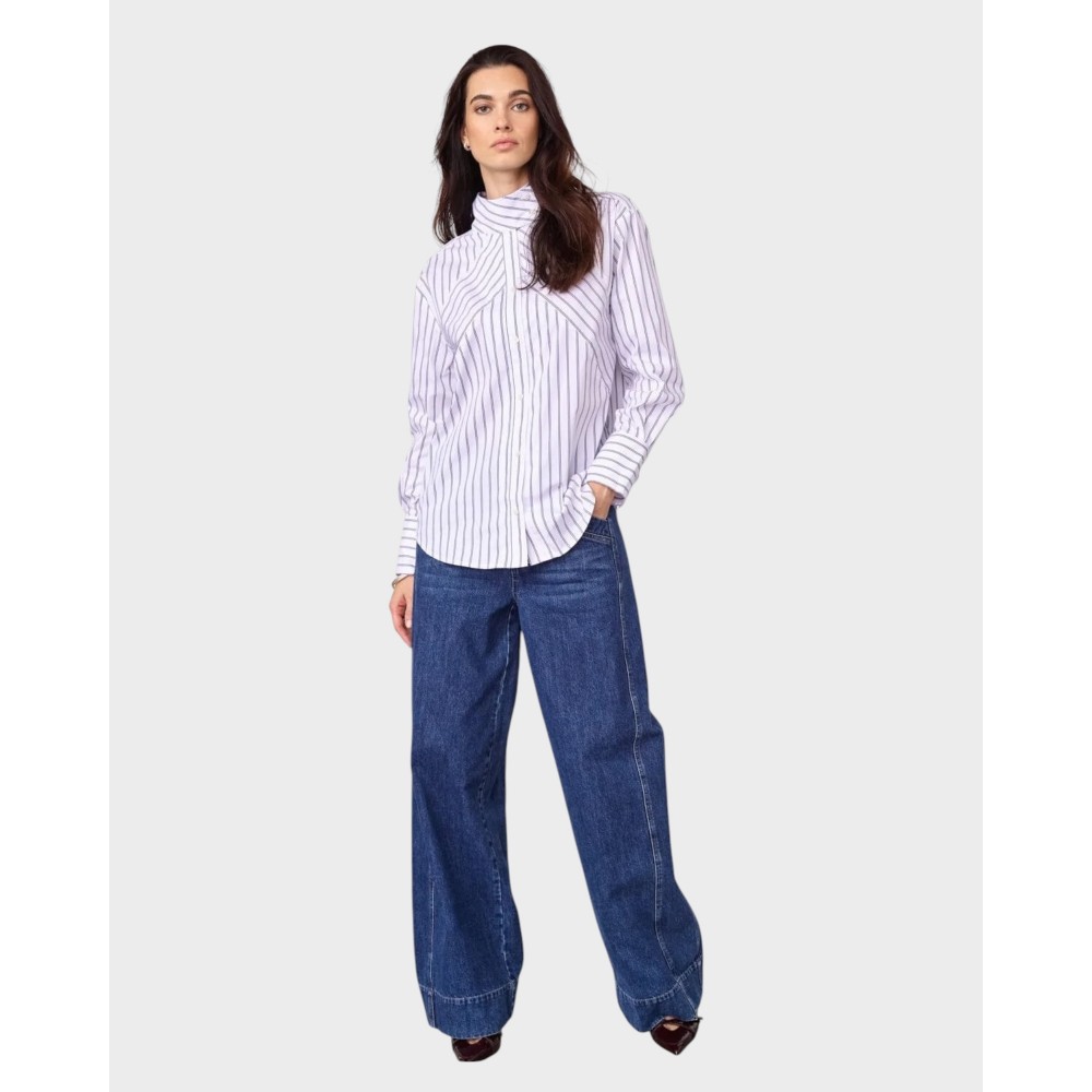 Somo stripe funnel neck shirt - White