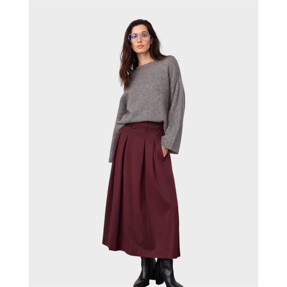 Terry Pleat Skirt - Wine Red
