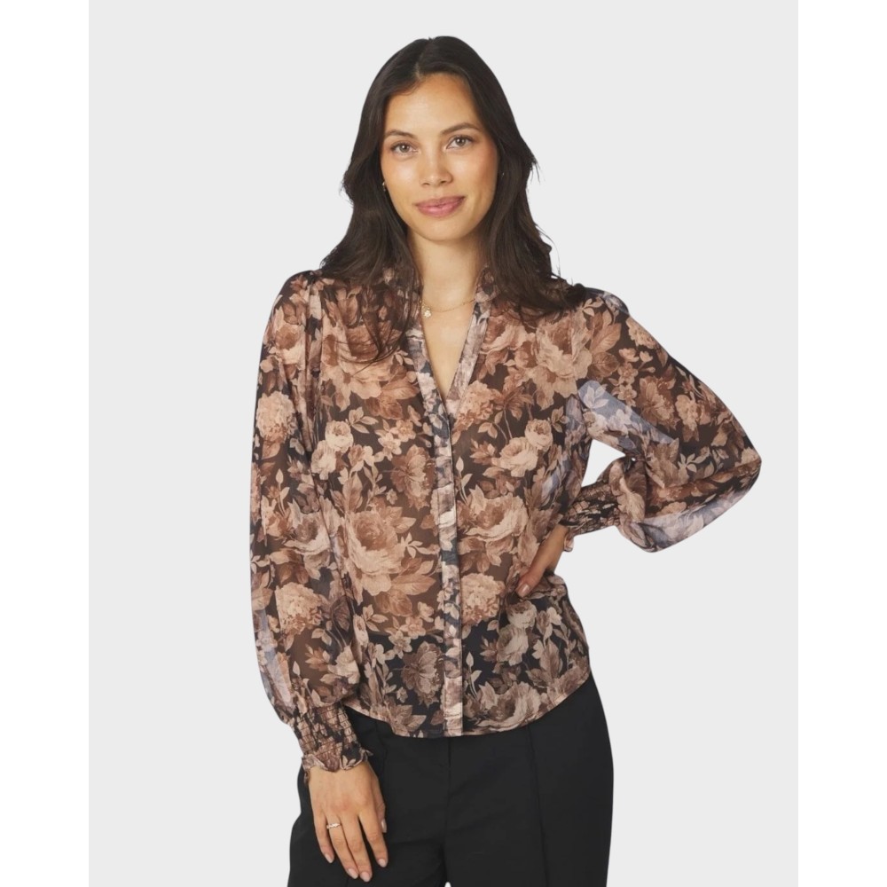 Delsie Vintage Flower Shirt - Black Sand
