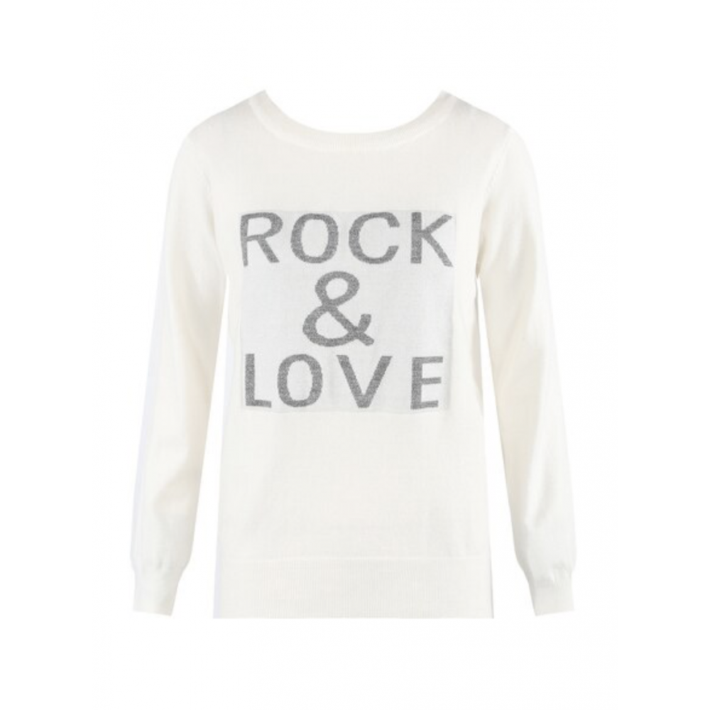 Rock & Love Slogan Ribbed Jumper White