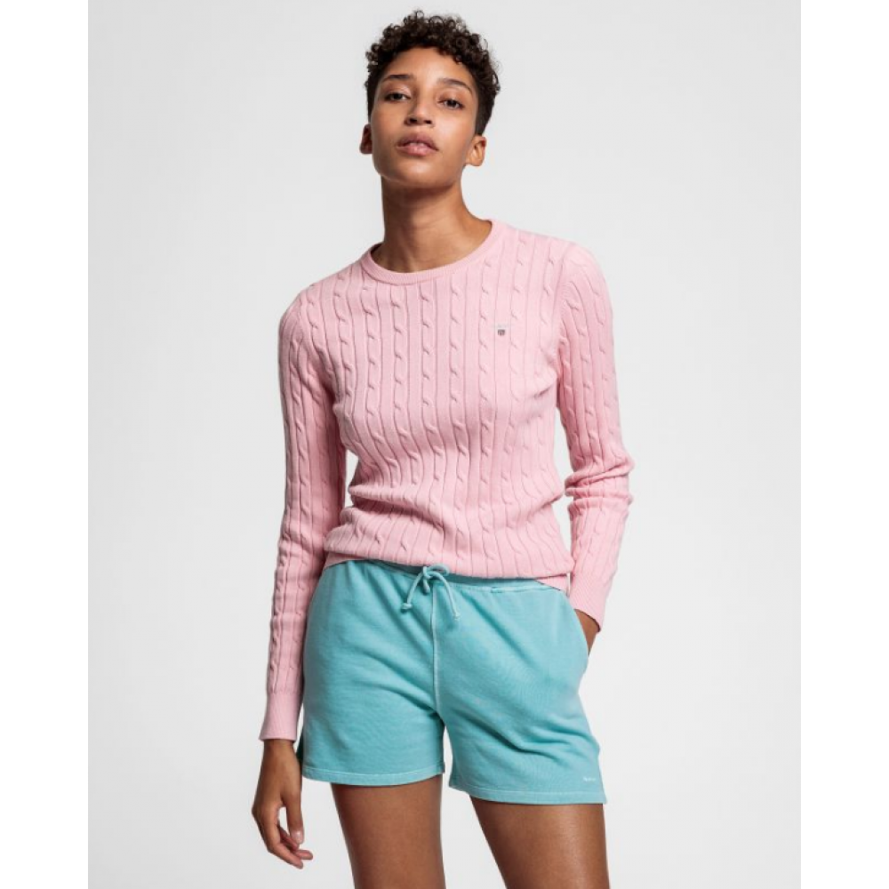 Stretch cotton cable crew - preppy pink