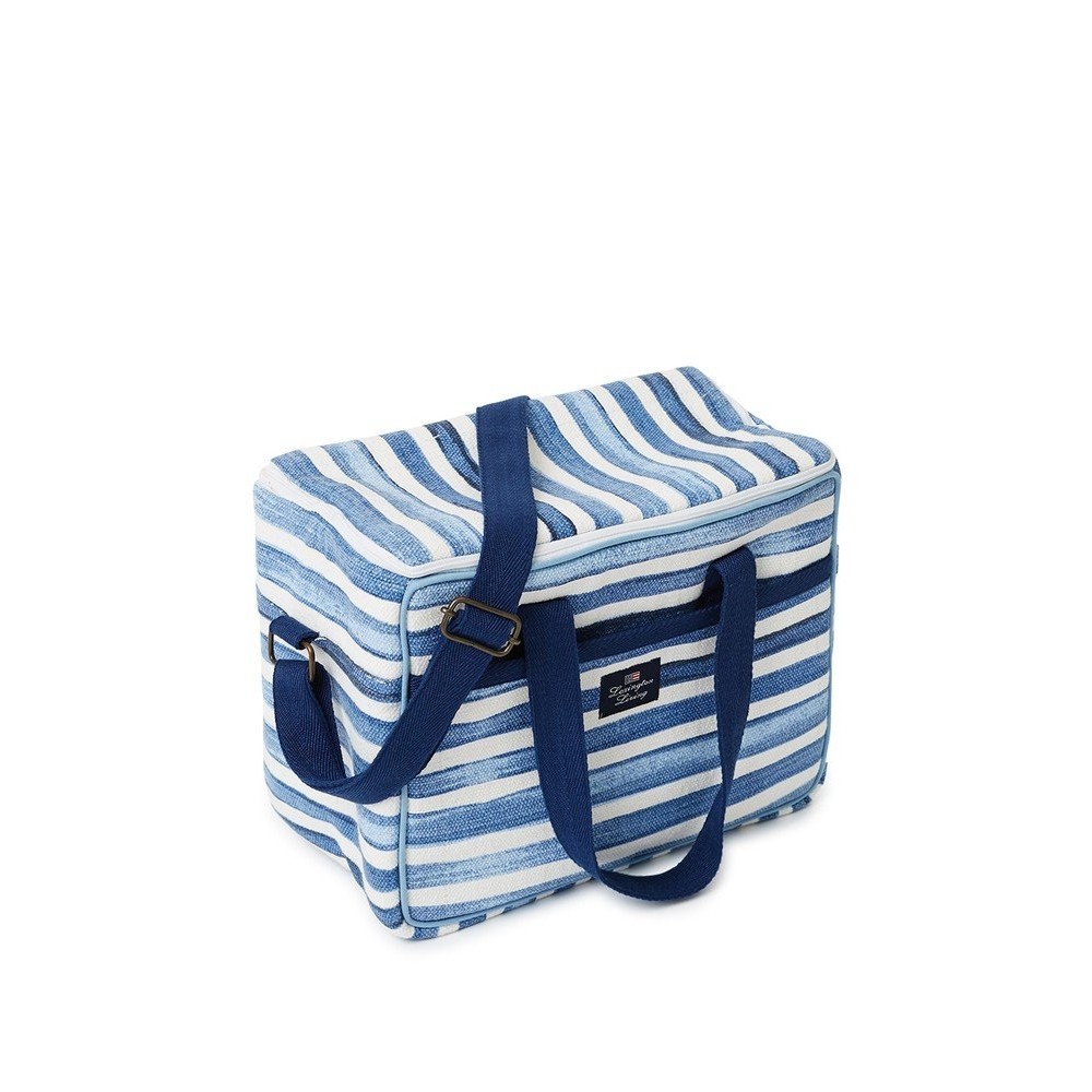 Blue striped cotton canvas cooler bag