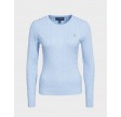Stretch cotton cable c-neck - Waterfall Blue