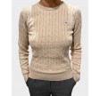 Stretch cotton cable c-neck - Dry Sand