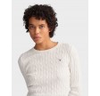 Stretch cotton cable c-neck - Eggshell
